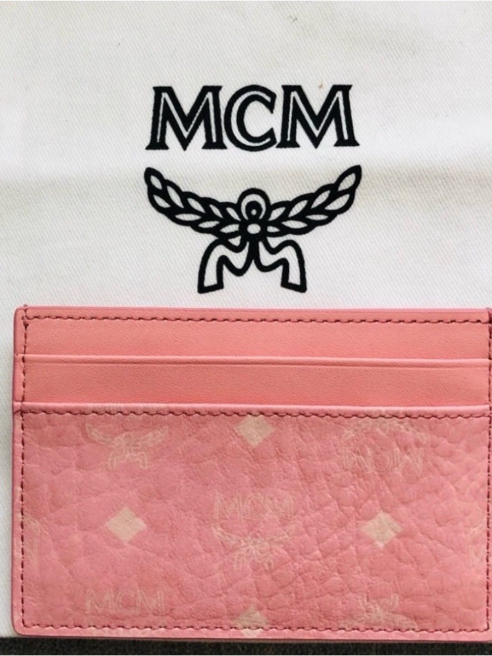 SPRING SALE! MCM authentic Pink & White Italian Leather Card Holder. BRAND NEW!